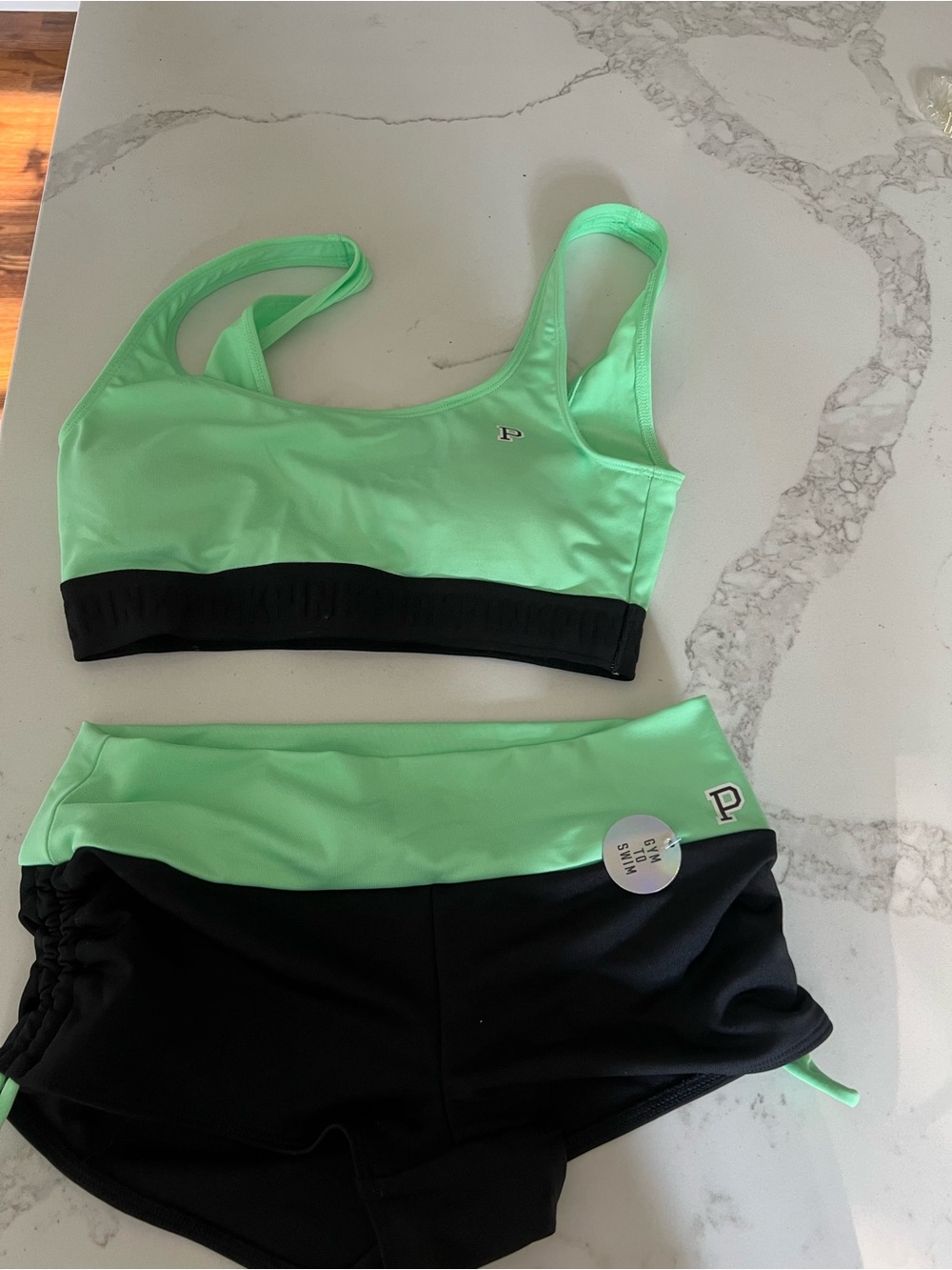 Victoria's Secret PINK Mint Green & Black Swim Top